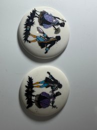 Vintage-style Two Round Porcelain Ceramic Cabochons