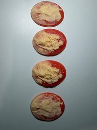 Raised, Ivory-colored Victorian Couple 40mm Oval Resin Cameos