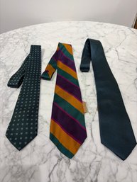 Vintage Silk Ties Set In Green And Yellow