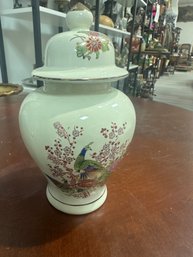 6 1/2 '' JAPANESE GINGER JAR WITH PEACOCK AND FLORAL DESIGN