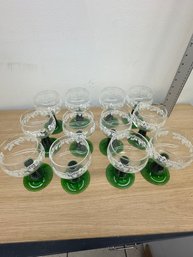 Vintage French Luminarc Emerald Green Beehive Stem Grape Etched Bowl Wine Glasses- Set Of 12