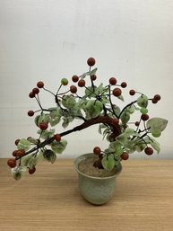 Ancien Bonsa Chinois Jade 13,5' De Haut Sculpt Main Fruits Baies Feng Shui