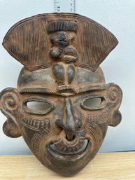 Antique Pre Colombian Face Mask Figure Clay Art Pottery Tairona Handmade