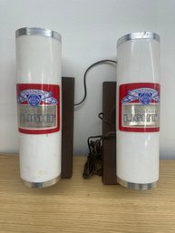 Vintage Pair 1980's Budweiser Light Wall Sconce Lamps - 14' Tall