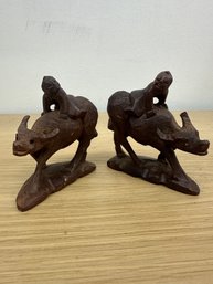 Chinese Hand Carved Boy Riding On The Cows