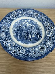 9 Pcs Liberty Blue Salad Plate Staffordshire Colonial Scene Washington Leaving Church