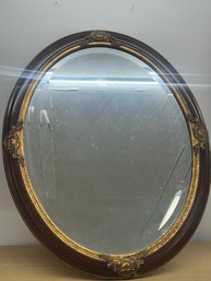 Antique Oval Gilded Mirror  Carved Wood And Stucco Frame  Louis XVI Style
