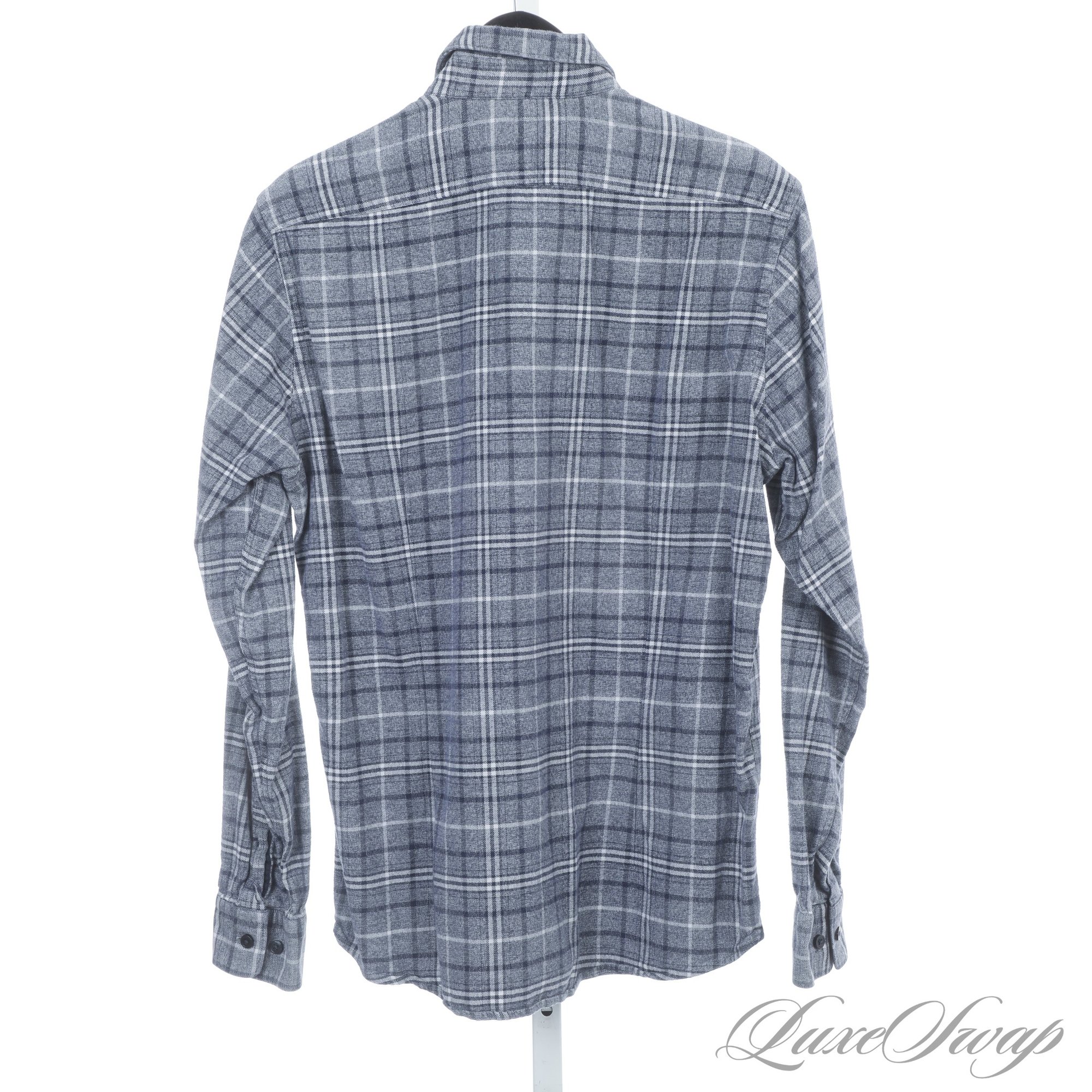 ITS FLANNEL SEASON! MENS HUGO BOSS DENIM BLUE STATIC SPECKLED CHECKED ...