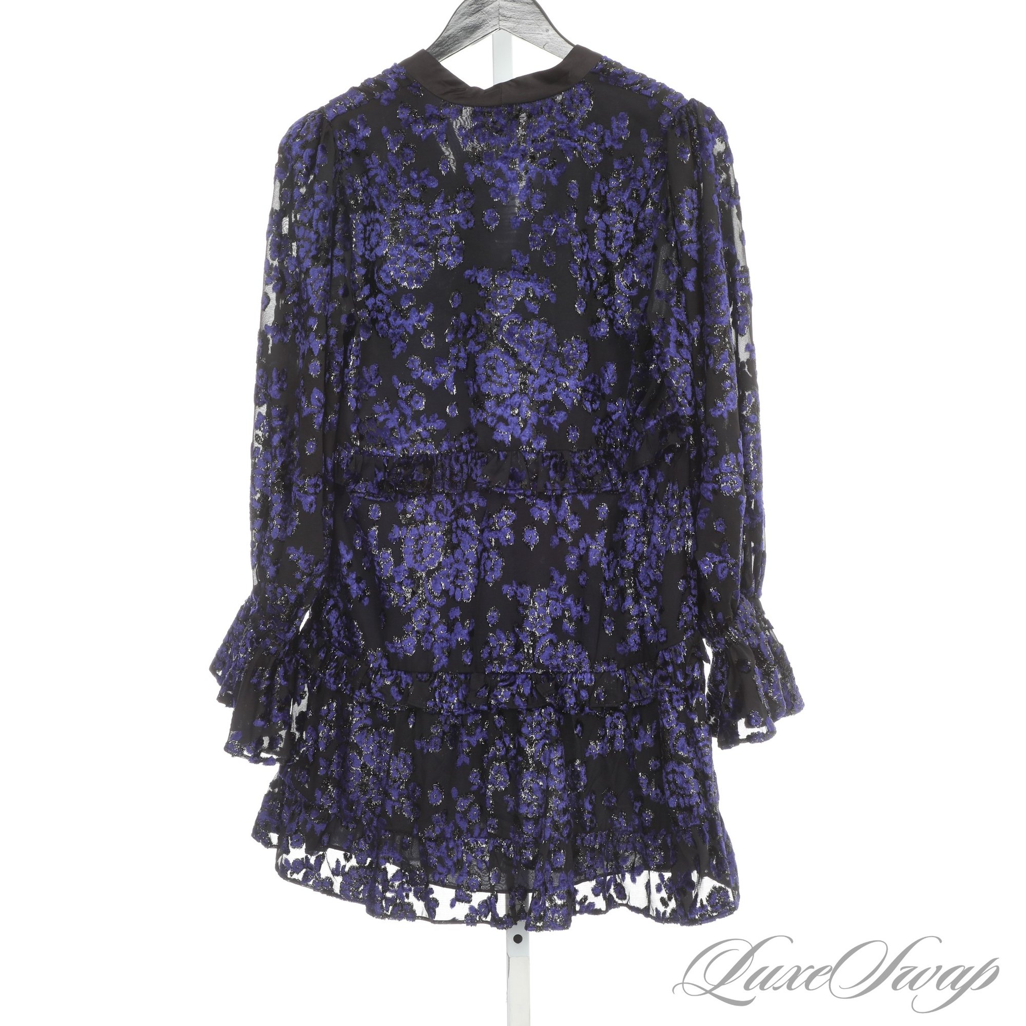 BRAND NEW W/TAGS ALICE AND OLIVIA $695 (!) BLACK CHIFFON PURPLE VELVET ...