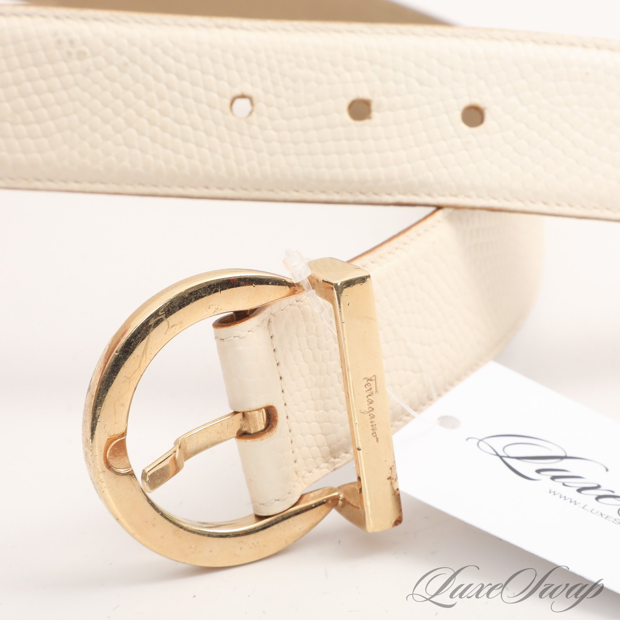 #11 GREAT CONDITION SALVATORE FERRAGAMO MADE IN ITALY CREAM LIZARD ...