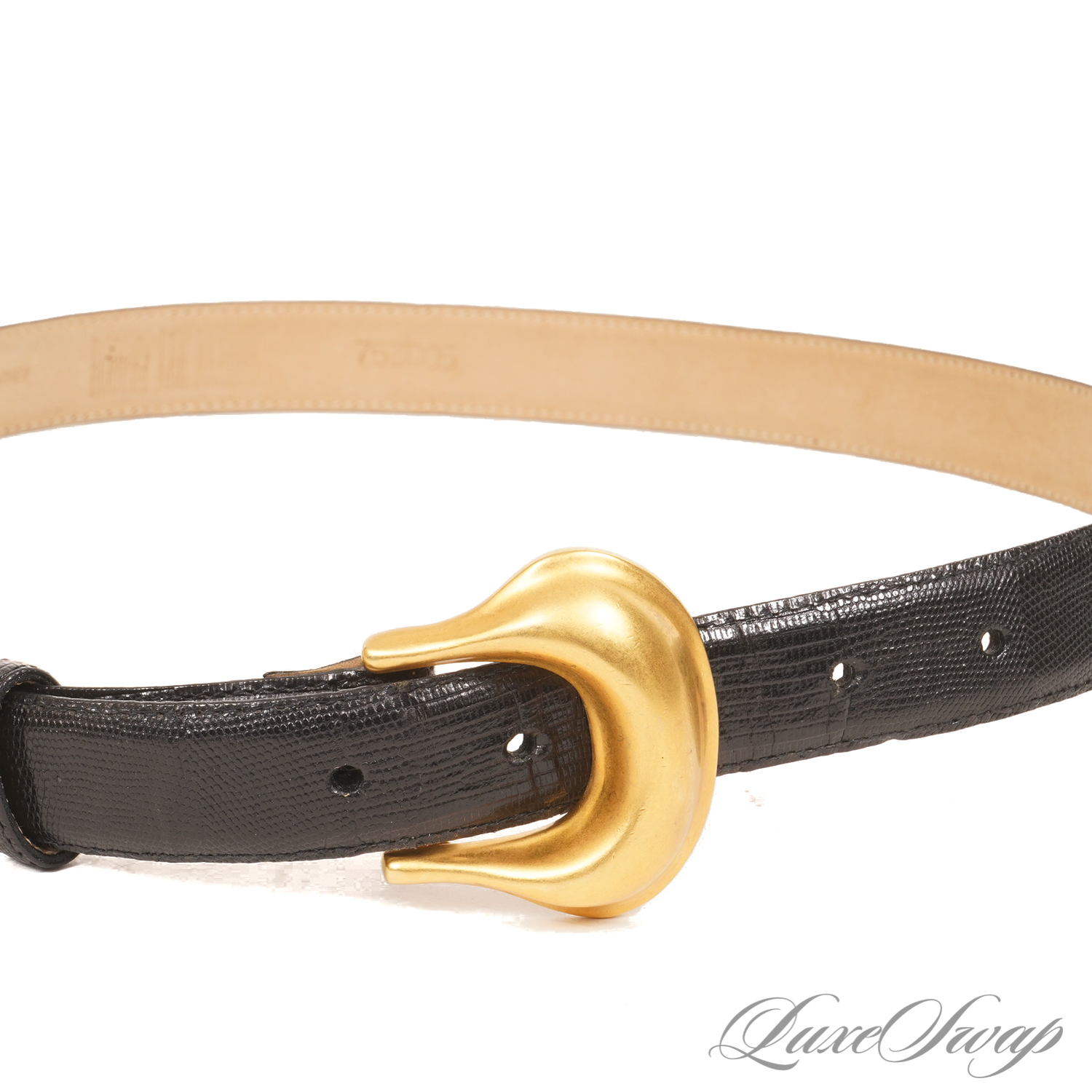 VINTAGE ROBERT LEE MORRIS Leather Belt Gold Swirl Buckle 80s Wearable Art Deco Vintage Brown Leather Belt Wide Brass Buckle Waist Boho Size M main image 3