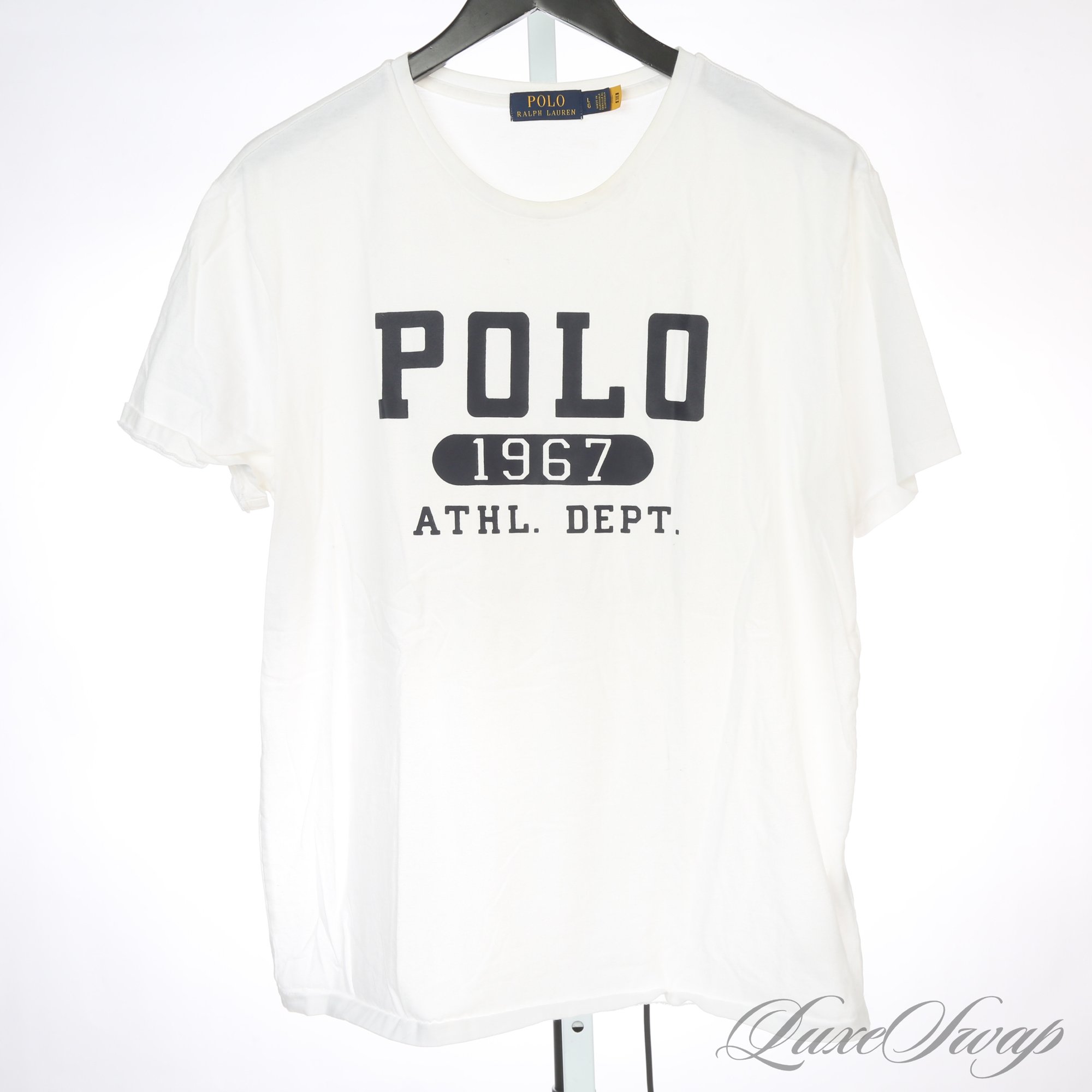 MENS POLO RALPH LAUREN WHITE TEE SHIRT WITH NAVY 