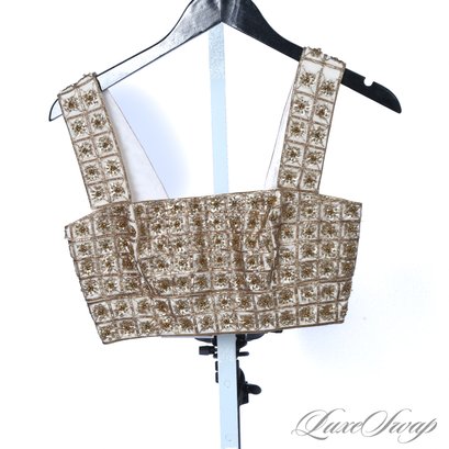 $1190 OSCAR DE LA RENTA SPRING 2017 GOLD EMBROIDERED CROPPED TOP 0