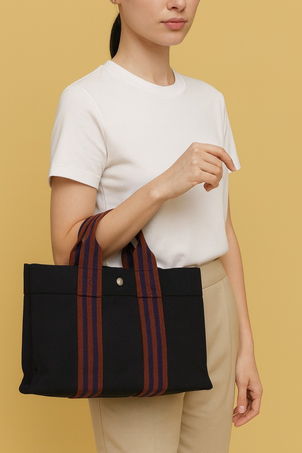 Authentic Hermes Fourre-Tout PM Tote Bag In Black Canvas With