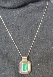 Vintage Mexican Sterling Silver Necklace With Green Malachite Pendant
