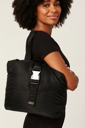 Authentic Versace Jeans Couture Black Nylon Tote Bag  Logo Strap & Buckle Accent, Streetwear Chic