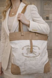 Burberry London Canvas & Leather Crest Tote Bag  Authentic Designer Shopper