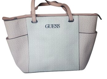 Guess Signature Canvas Tote Bag - Pink & Cream