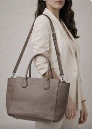 Michael Kors Large Pebbled Leather Tote Bag W/ Crossbody Strap  Taupe / Grey