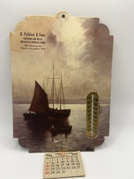 Amy Vintage R. Polidori & Sons Grocery Advertising Thermometer With 1940 Calendar