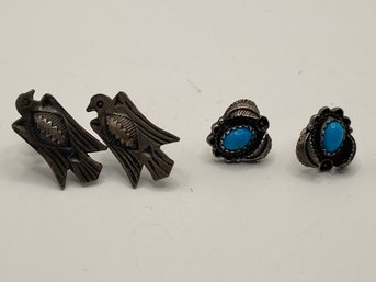 Two Pairs Of Earring 'silver And Turquoise'.