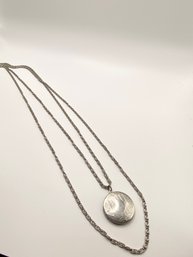 Double Strand 'silver' Chain And Locket. Perfect Shape Approx 32' Long