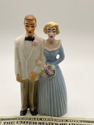 Vintage Wedding Cake Topper - Ceramic - Blue Dress