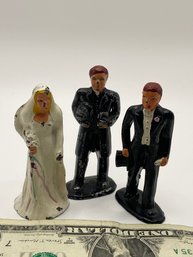 Vintage Wedding Cake Topper - Husband Wife And Minister - Cast Iron