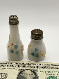 1895? Milk Glass Forget-me-not Salt And Pepper.