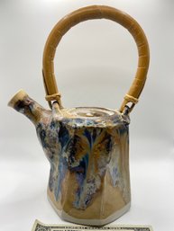 Original Signed Mayhew Pottery Tea Pot With Bamboo Handle - Perfect Shape