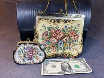 (6499) Vintage Tapestry Handbag With Matching Coin Purse