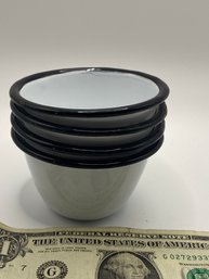 Set Of 4 Small Bowls Enamel - See Pic For Wear. Black And White