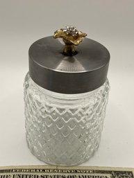 Glass Jar With Rhinestone Rose Screw On Lid