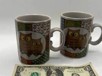 Pair Of Two 1970s Mugs- Owl. Otagari Japan