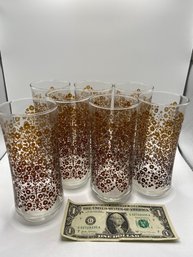 Set Of 7 Tall Drinking Glasses - Groovy 1970s Pattern.
