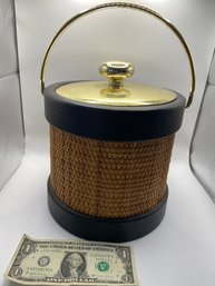 MCM Insulated Ice Bucket With Tongs.  Wicker And Vinyl