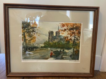 Pencil Signed Charles Blondin Print 383/500 Paris Notre Dame Cathedral