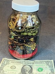 Mayo Jar Full Of Vintage Necklaces Etc.