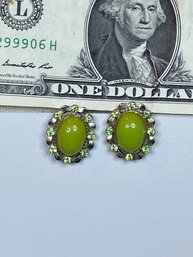 Vintage Clip Earrings.  Beautiful Green