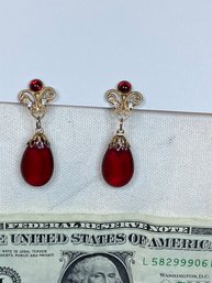 Vintage Red Drop, Clip Earrings