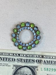 Vintage Round Pale Blue And Green Pin