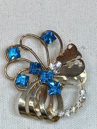 Vintage Blue And Rhinestone Pin