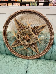1974 Denver Artist Made Wood,  Bead, Macrame Art.  32' Diameter , 2' Deep