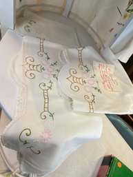 Two Hand Embroidered Pillowcases.  See Note Picture.  Too Funny!