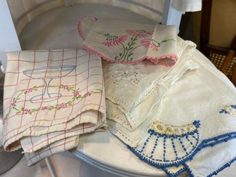 4 Assorted Vintage Hand Embroidered Linens
