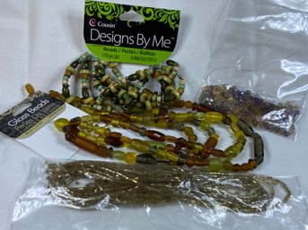 Bead Lot : Golds Greens Browns. Crystal And Glass