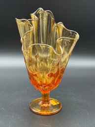 Vintage MCM Amber Swung Glass Vase 9' Tall. Gorgeous Color