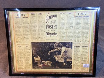 1907 French Calendar Printed On Carboard