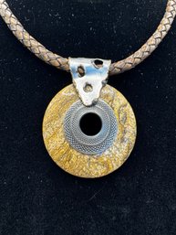 Stone, Metal And Leather Necklace