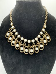 Vintage White And Brass Necklace